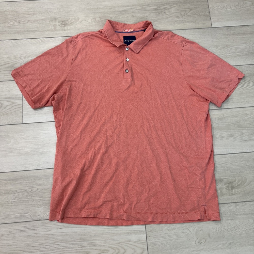 Tommy Bahama Diamond Drift Polo Orange Performance Golf Silk Blend Shirt Men 2XL